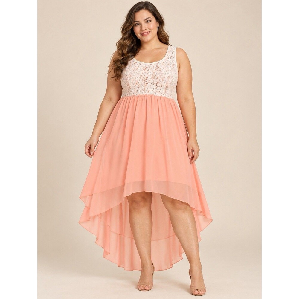 rue21 Womenโs XL Coral Pink White Lace High Low Maxi Dress